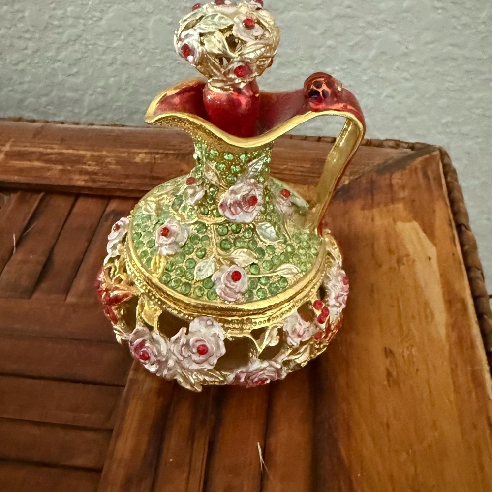 Gold Enameled Jeweled Genie Bottle Trinket Box